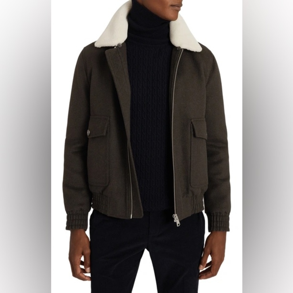 Reiss Dark Gray Bomber Jacket with White Collar